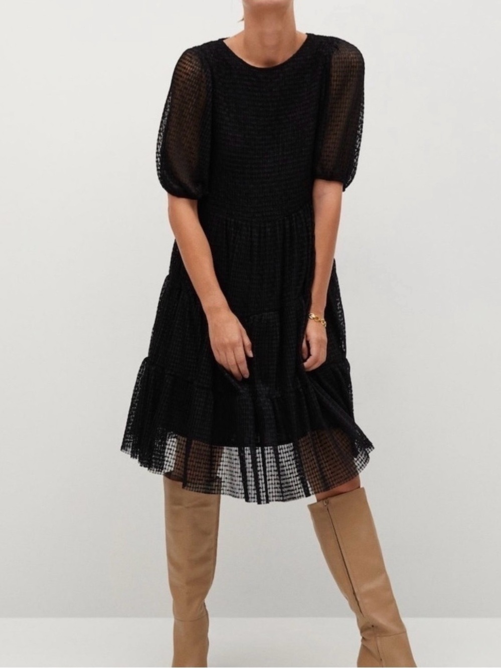 Mango Black textured little black dress